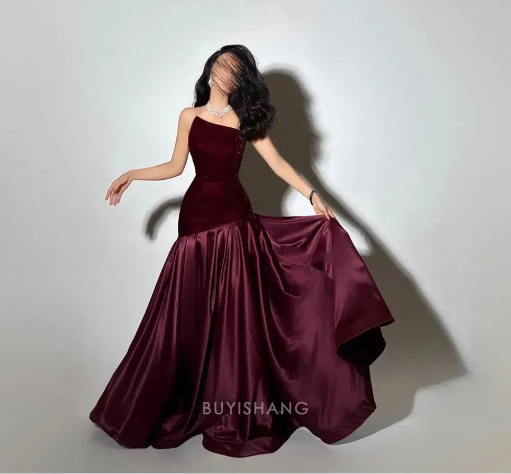 Elegant A-Line Asymmetrical Neck Velvet Mermaid Maxi Dress Prom Dresses